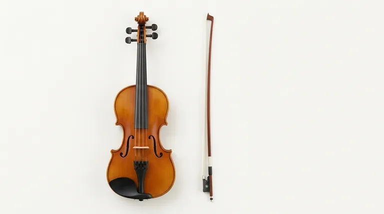 Violín y arco sobre fondo claro
