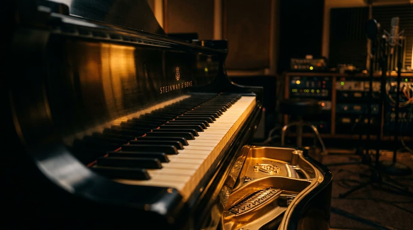 Piano de cola en un estudio de grabación