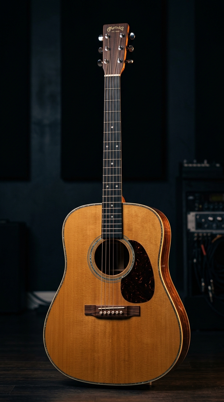 Guitarra acústica en un estudio